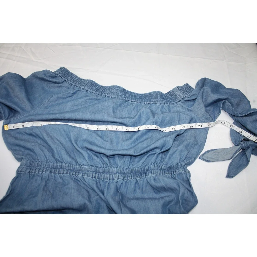 Michael Kors Womens Off Shoulder Denim Jumpsuit Light Cadet Wash MS280Y99HH L